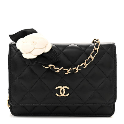 Chanel Lambskin Quilted Mini Camellia Bow Wallet On Chain WOC Black 1 of 12