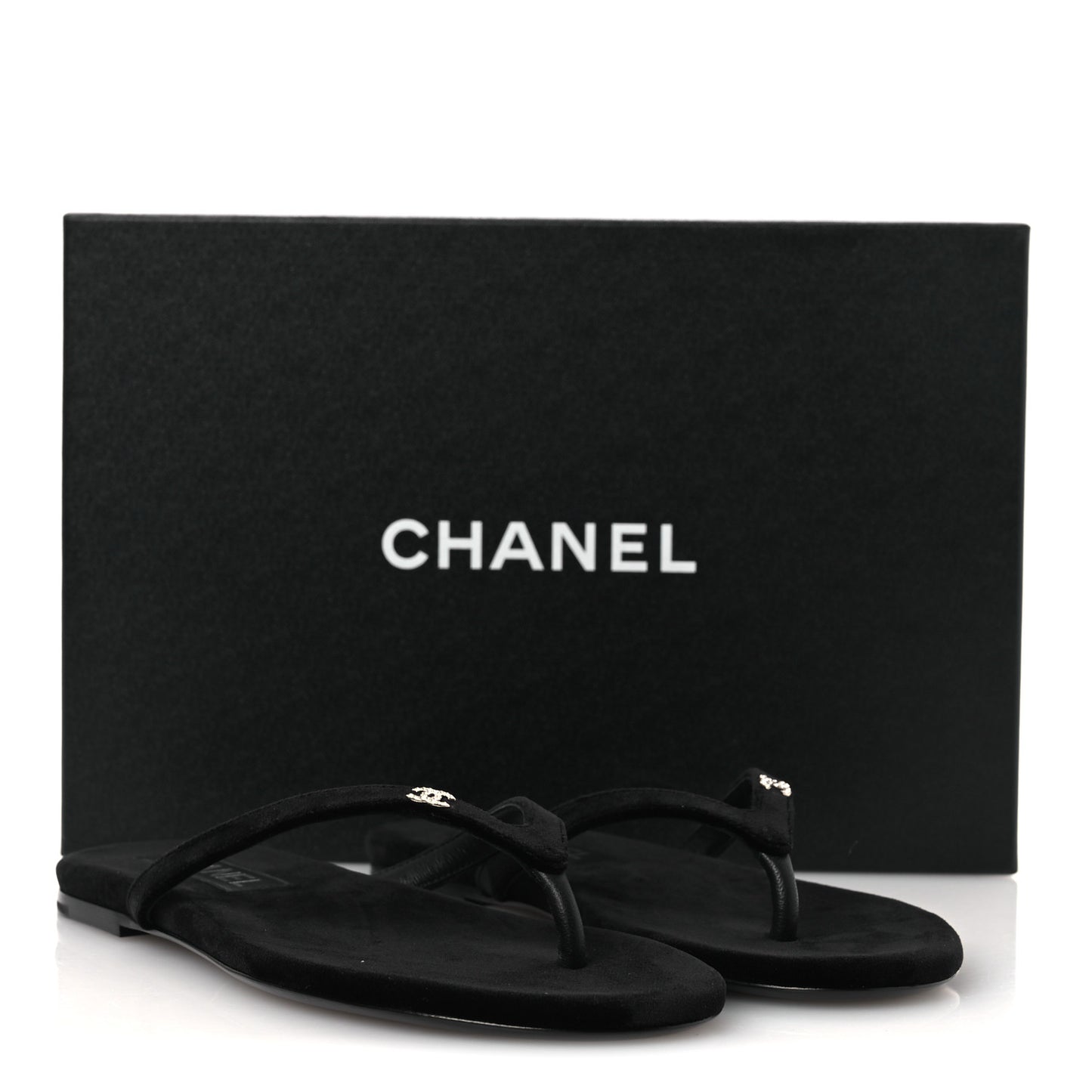 Velvet Crystal CC Thong Sandals 38 Black