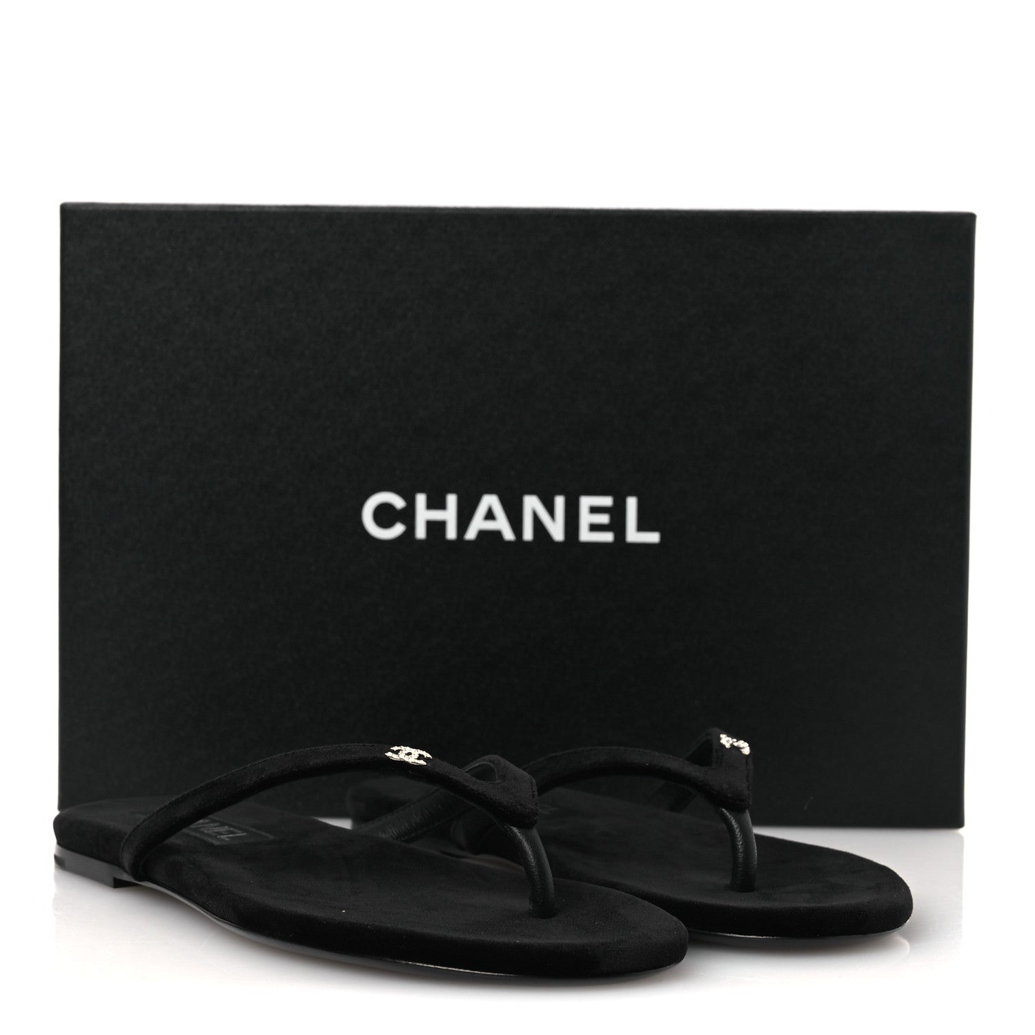 Chanel Velvet Crystal CC Thong Sandals 38 Black 11 of 11