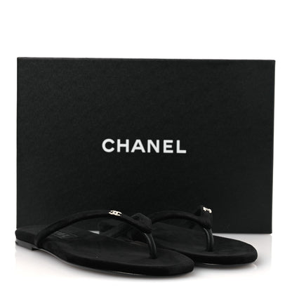 Chanel Velvet Crystal CC Thong Sandals 38 Black 11 of 11