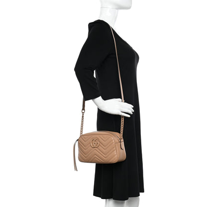 Gucci Calfskin Matelasse Monochrome Small GG Marmont Chain Shoulder Bag Camelia 2 of 11