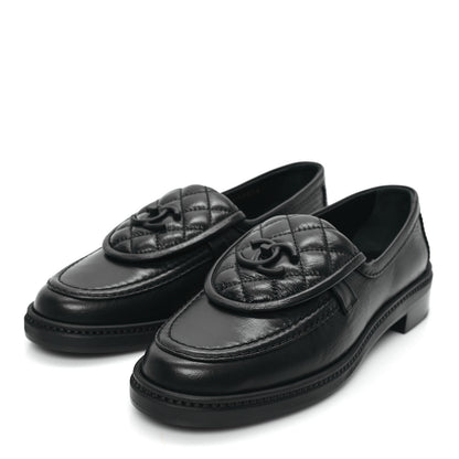 Chanel Crumpled Lambskin Quilted CC Turnlock Loafers 39 Black 3 of 9