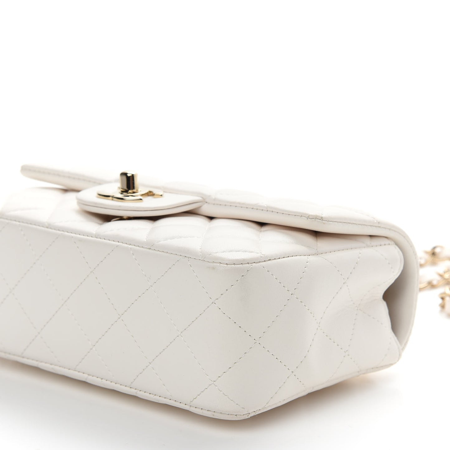 Lambskin Quilted Mini Rectangular Flap White