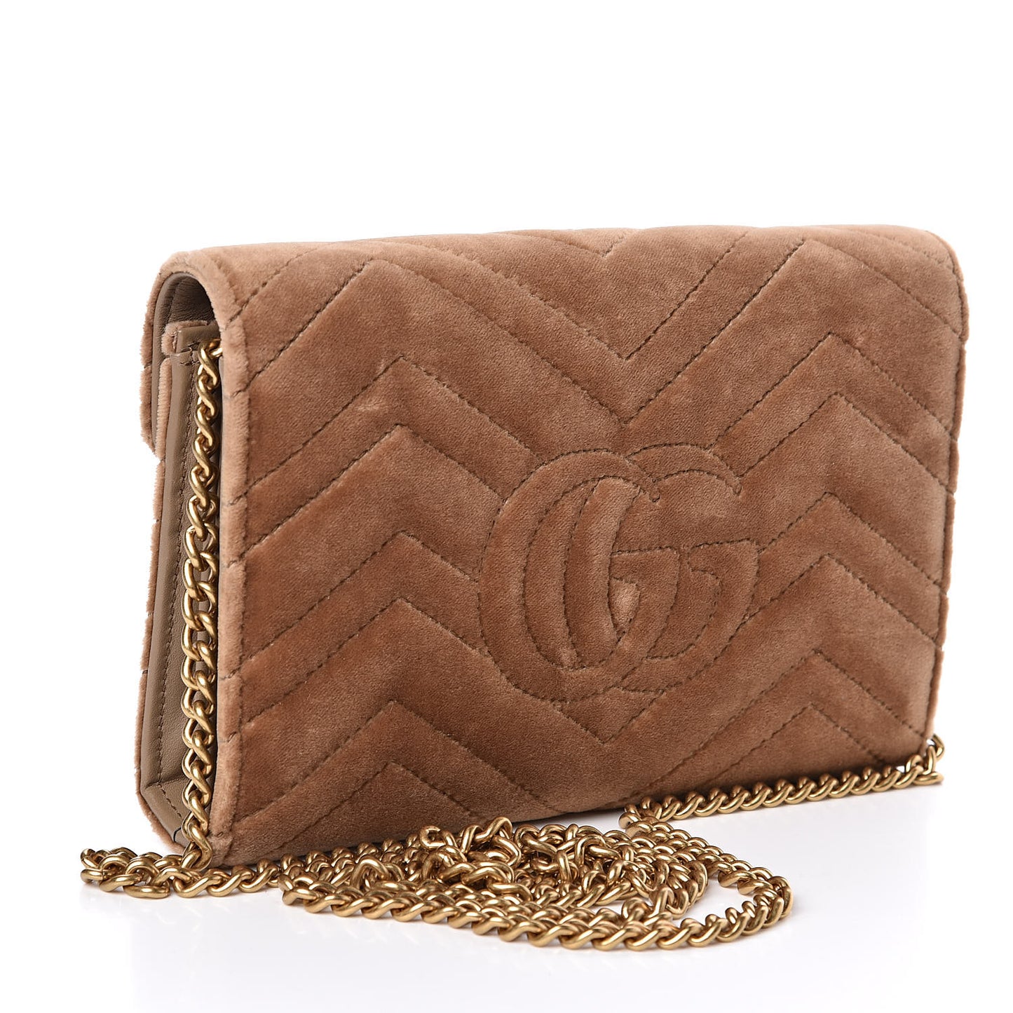 Velvet Matelasse GG Marmont Chain Wallet Taupe