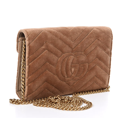 Gucci Velvet Matelasse GG Marmont Chain Wallet Taupe 3 of 11