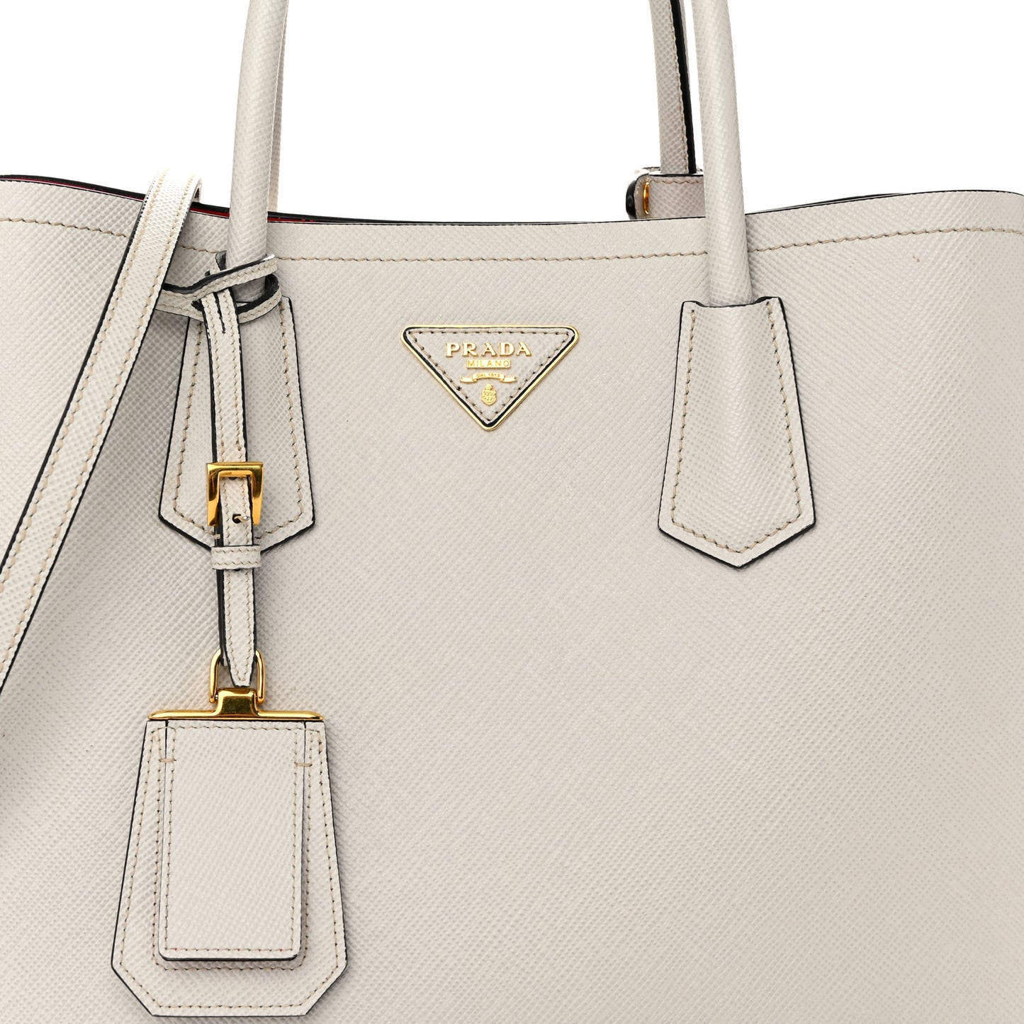 Saffiano Cuir Medium Double Bag Talco Lacca