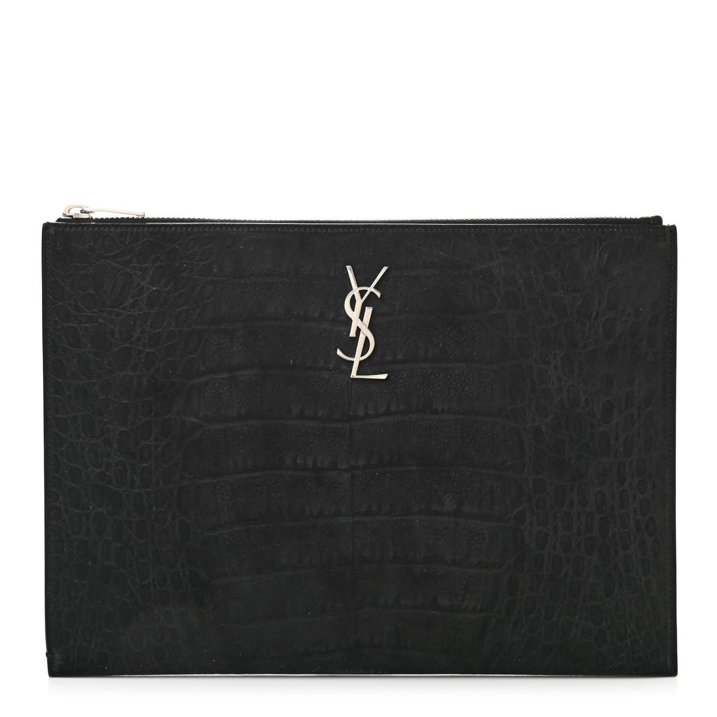 Calfskin Crocodile Embossed Tablet Pouch Black