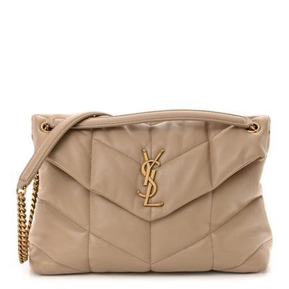 Saint Laurent Lambskin Quilted Medium Loulou Puffer Monogram Chain Satchel Dark Beige 1 of 12