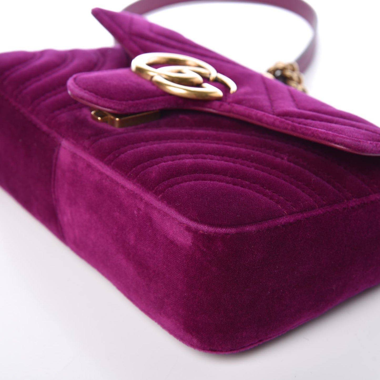 Velvet Matelasse Mini GG Marmont Shoulder Bag Fuchsia Violet Cyclamen