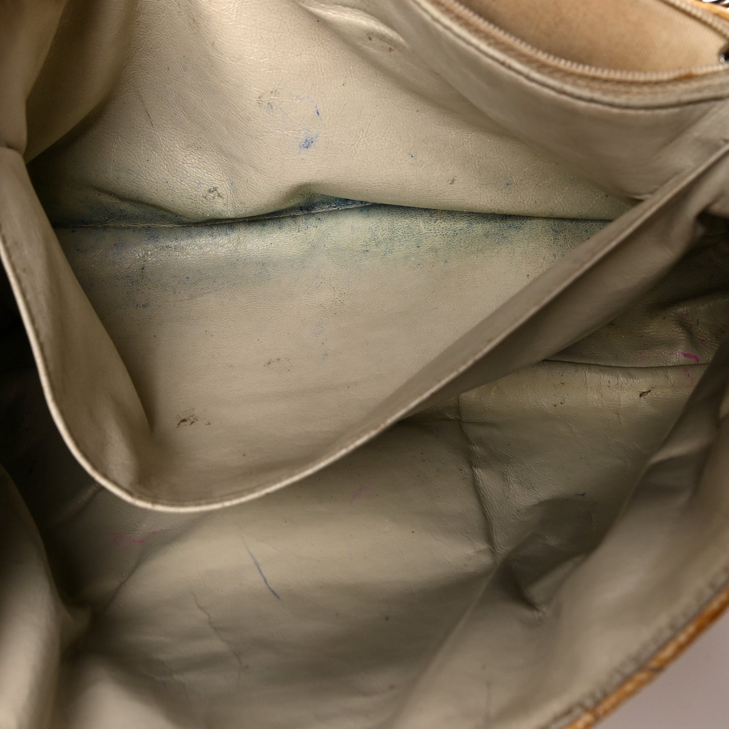 Crinkled Patent Quilted Jumbo Single Flap Light Beige