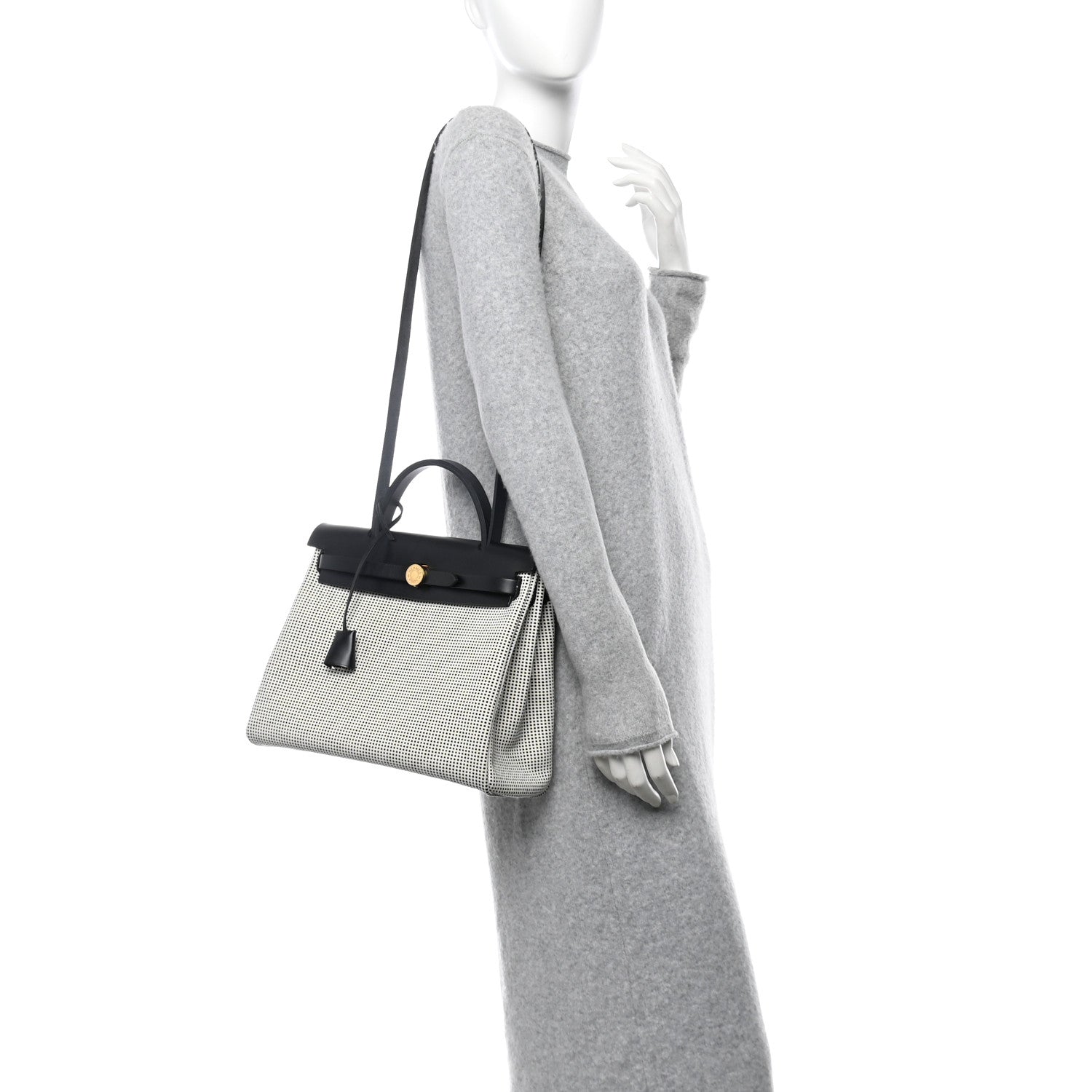 Hermes Vache Hunter Toile Quadrille Viking Herbag Zip Retourne 31 PM Ecru Black 2 of 11