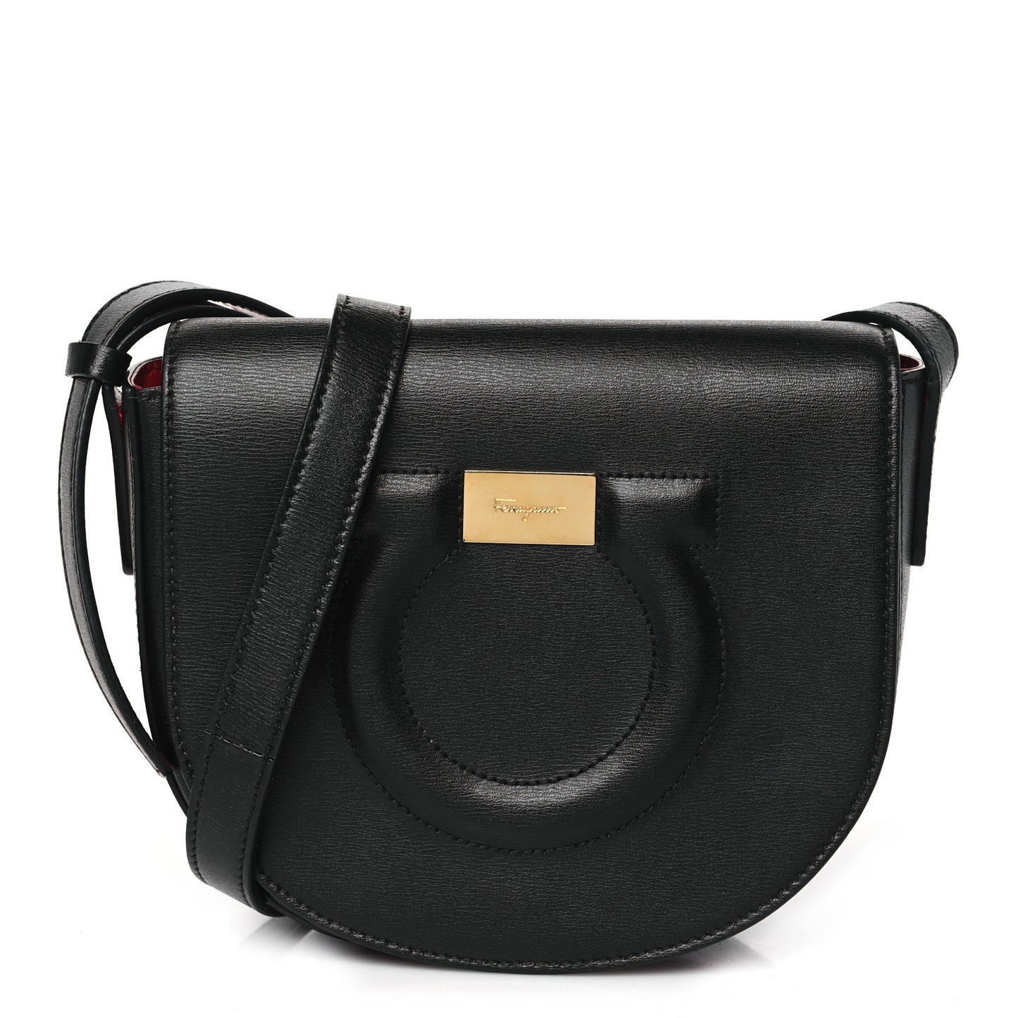 SALVATORE FERRAGAMO Calfskin Gancio City Saddle Bag Black