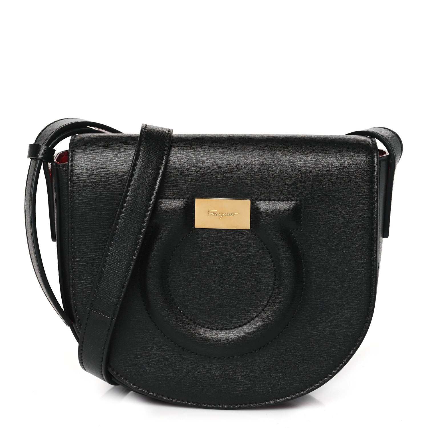 Salvatore Ferragamo SALVATORE FERRAGAMO Calfskin Gancio City Saddle Bag Black 1 of 10