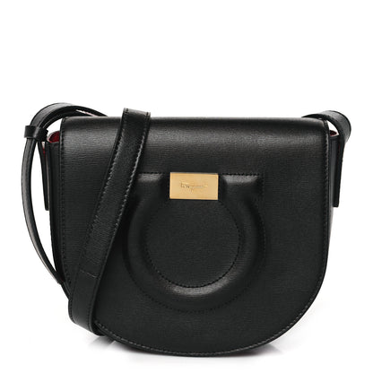 Salvatore Ferragamo SALVATORE FERRAGAMO Calfskin Gancio City Saddle Bag Black 1 of 10