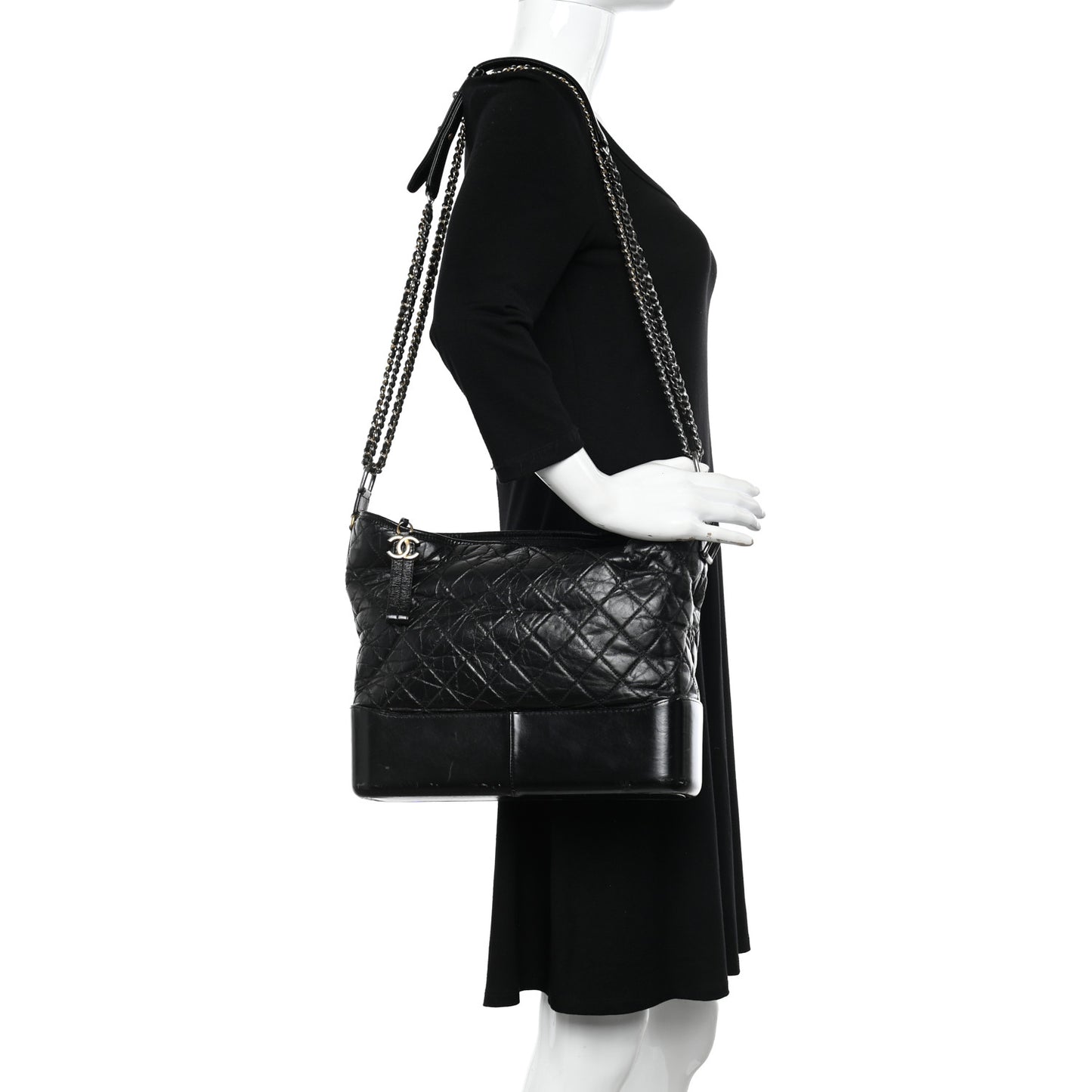 Aged Calfskin Quilted Large Gabrielle Hobo Black