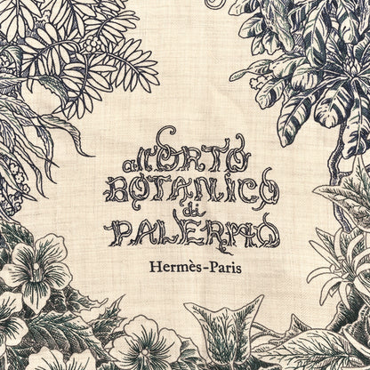 Hermes Cashmere Silk All 'Orto Botanico Di Palermo Shawl 140 Vert Loden Naturel Encre 2 of 3