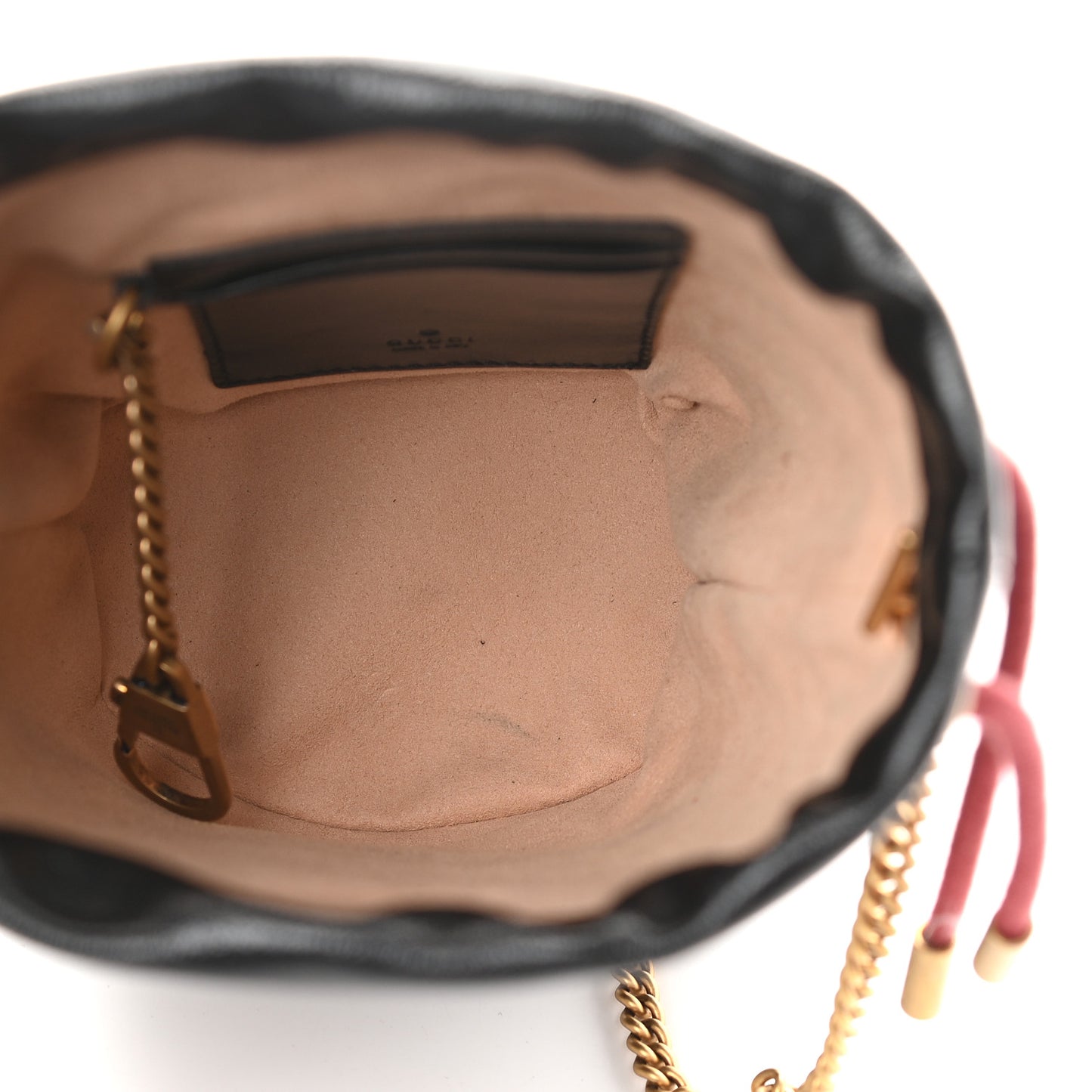 Vintage Effect Calfskin Matelasse Diagonal Mini Torchon GG Marmont 2.0 Bucket Bag Black Romantic Cherry