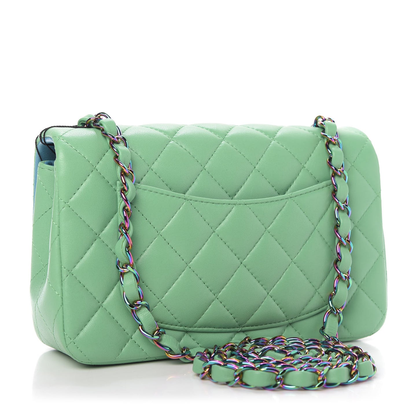 Lambskin Quilted Mini Rectangular Flap Green Blue