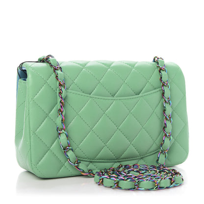 Chanel Lambskin Quilted Mini Rectangular Flap Green Blue 3 of 10
