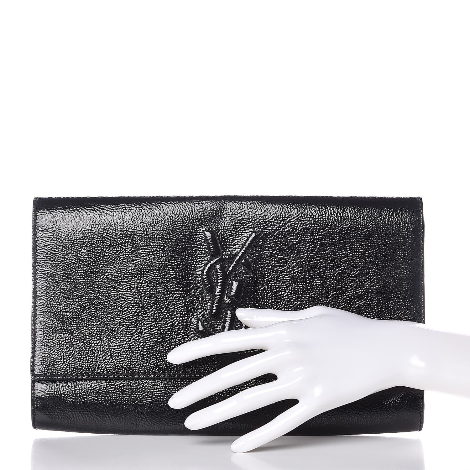 Saint Laurent Textured Patent Monogram Large Belle De Jour Clutch Black 2 of 6