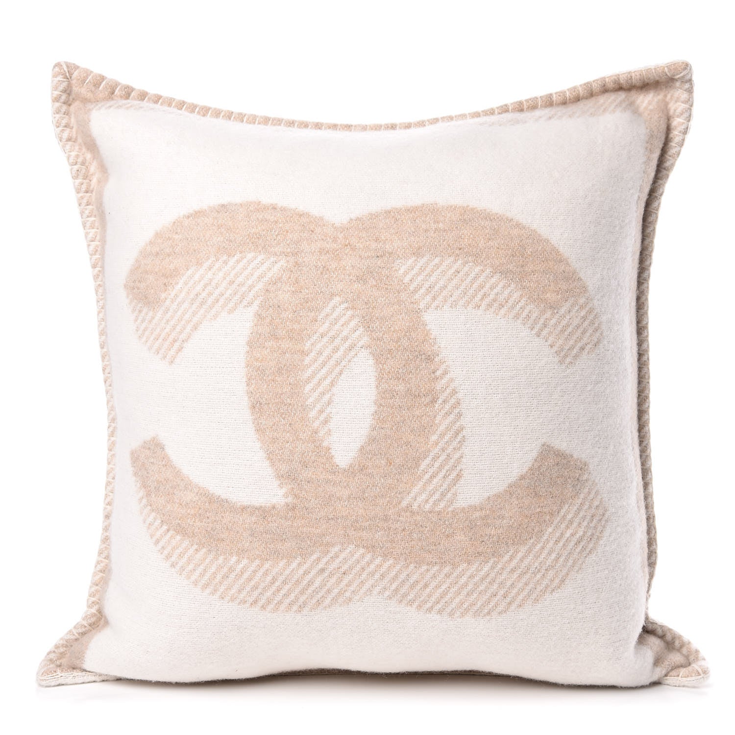Chanel Wool Cashmere CC Pillow Ivory Havana Beige 1 of 7