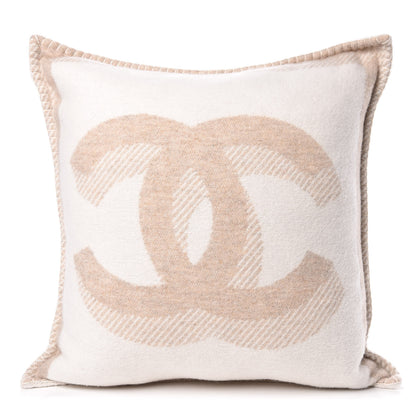 Chanel Wool Cashmere CC Pillow Ivory Havana Beige 1 of 7