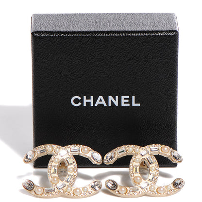 Chanel Pearl Crystal Baguette CC Earrings Gold 4 of 5