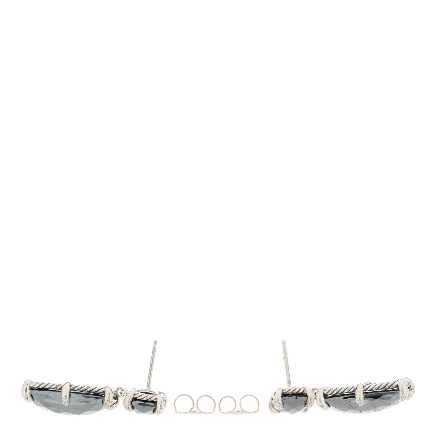 David Yurman Sterling Silver Diamond Hematite Elongated Drop Earrings 3 of 4