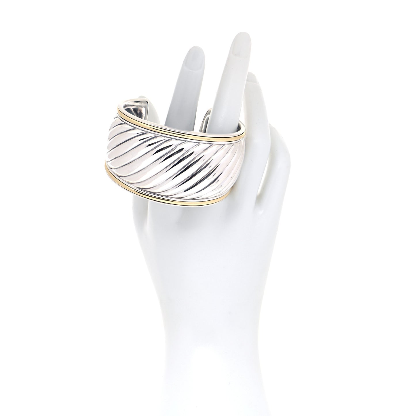 Sterling Silver 18K Yellow Gold 41mm Sculpted Cable Cuff Bracelet