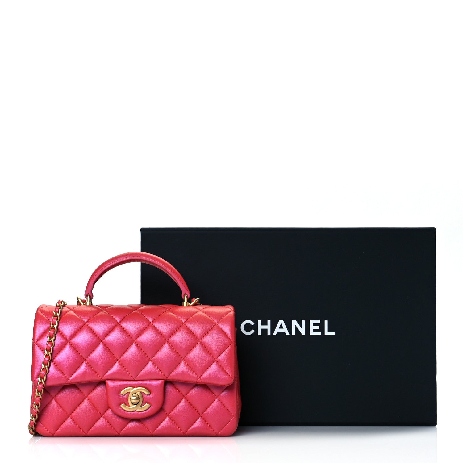 Chanel Iridescent Lambskin Quilted Mini Top Handle Rectangular Flap Red 11 of 11