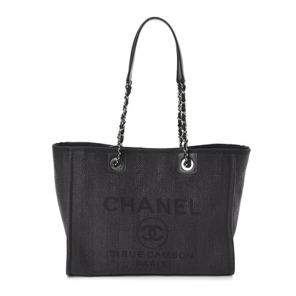 Chanel Mixed Fibers Striped Small Deauville Tote Black 1 of 9