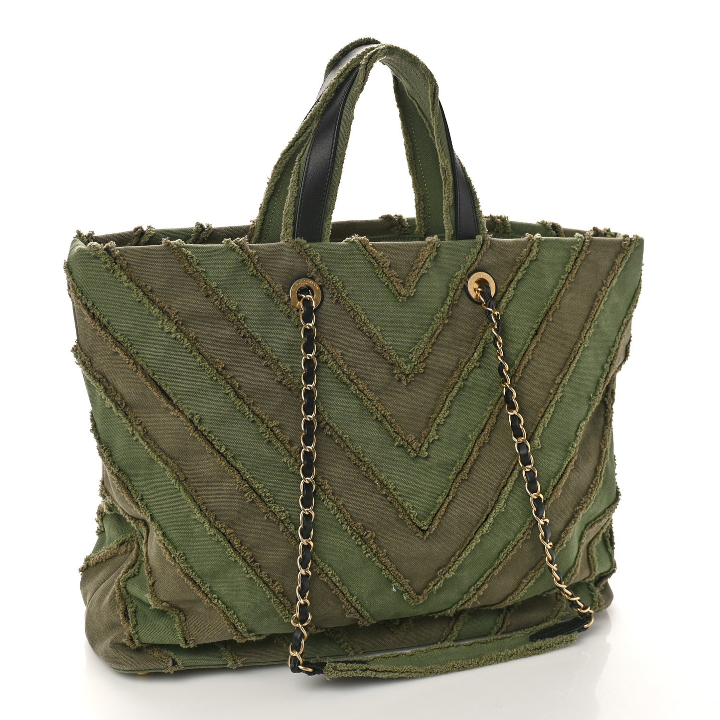Canvas Chevron Cuba Patchwork Shopper Tote Khaki
