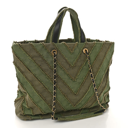 Chanel Canvas Chevron Cuba Patchwork Shopper Tote Khaki 2 of 9