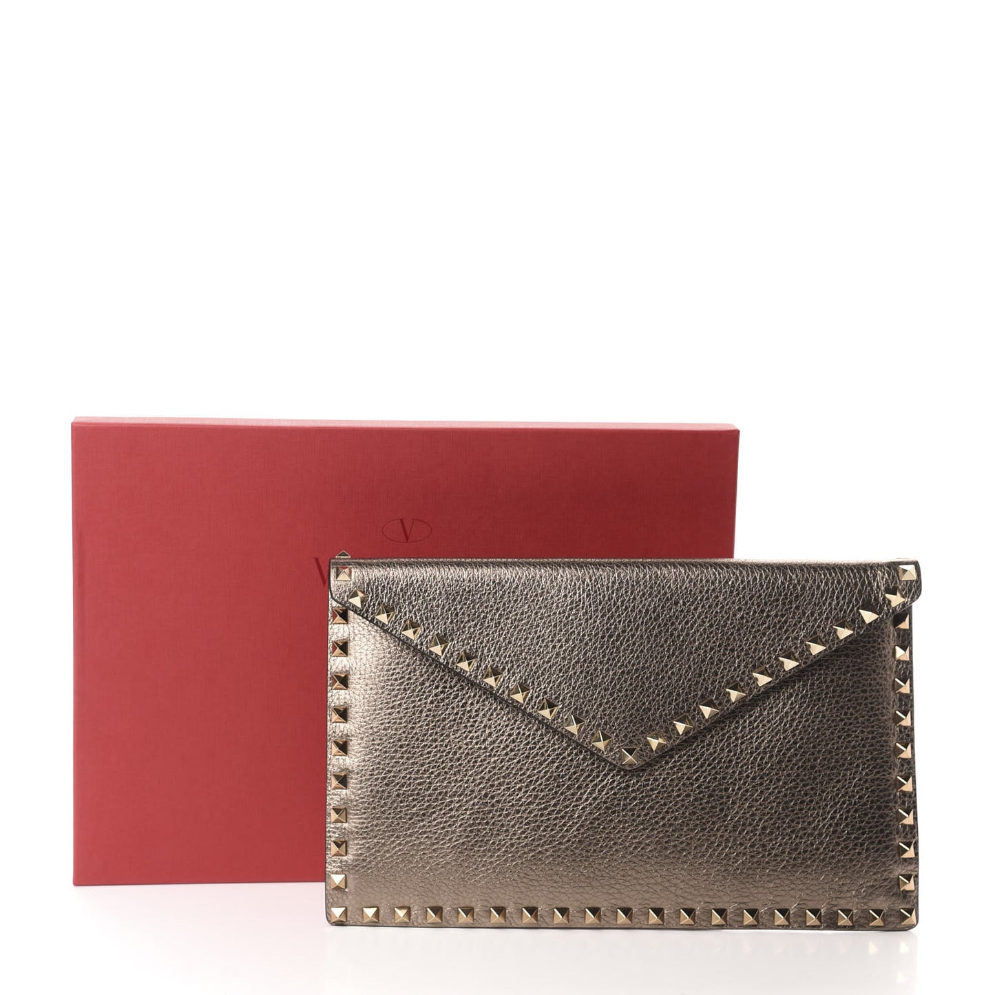 Metallic Pebbled Calfskin Large Rockstud Envelope Clutch Sasso