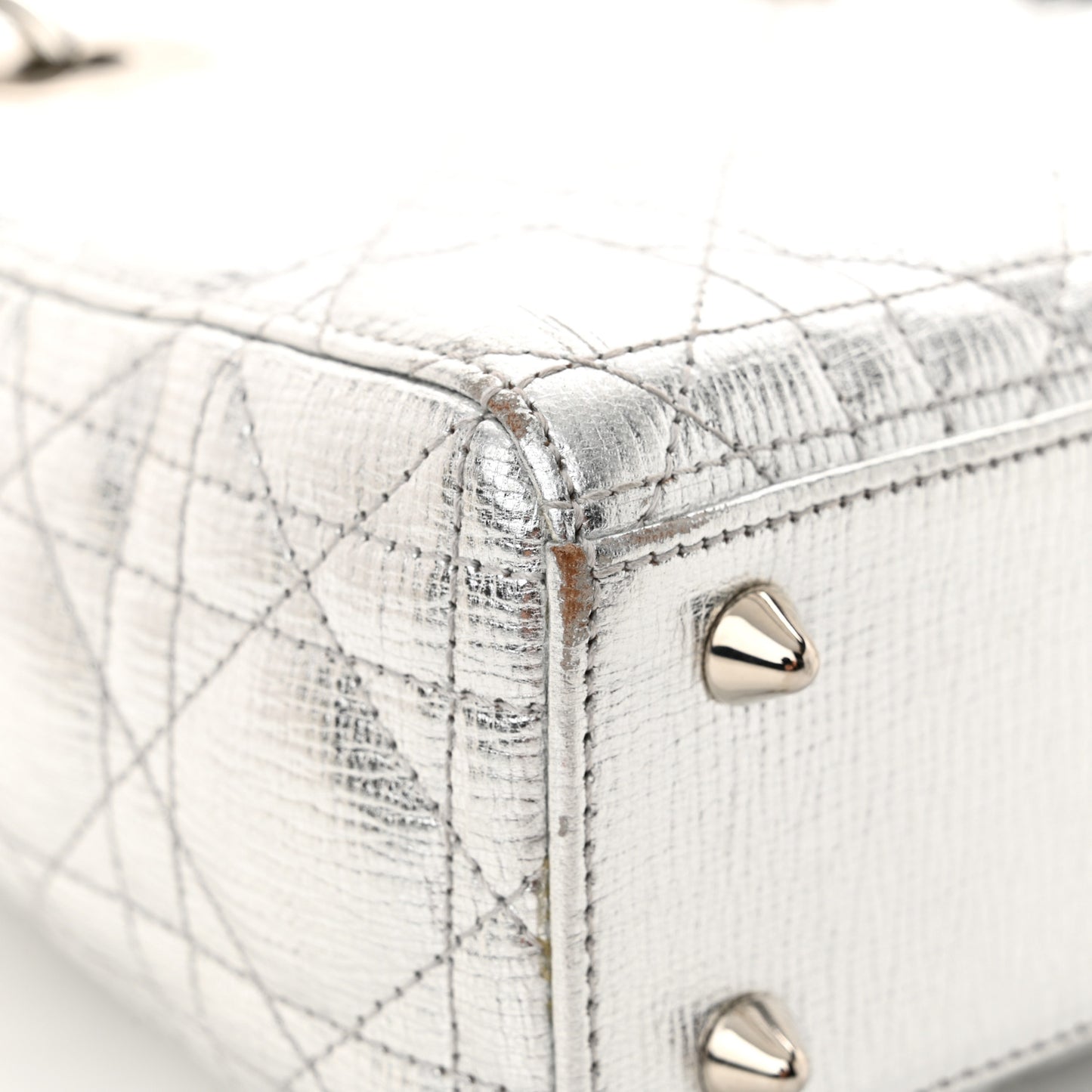 Metallic Grained Calfskin Cannage Small Lucky Badges My Lady Dior Silver