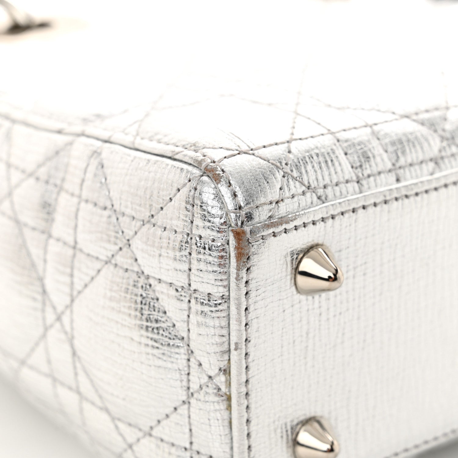 Christian Dior Metallic Grained Calfskin Cannage Small Lucky Badges My Lady Dior Silver 14 of 14