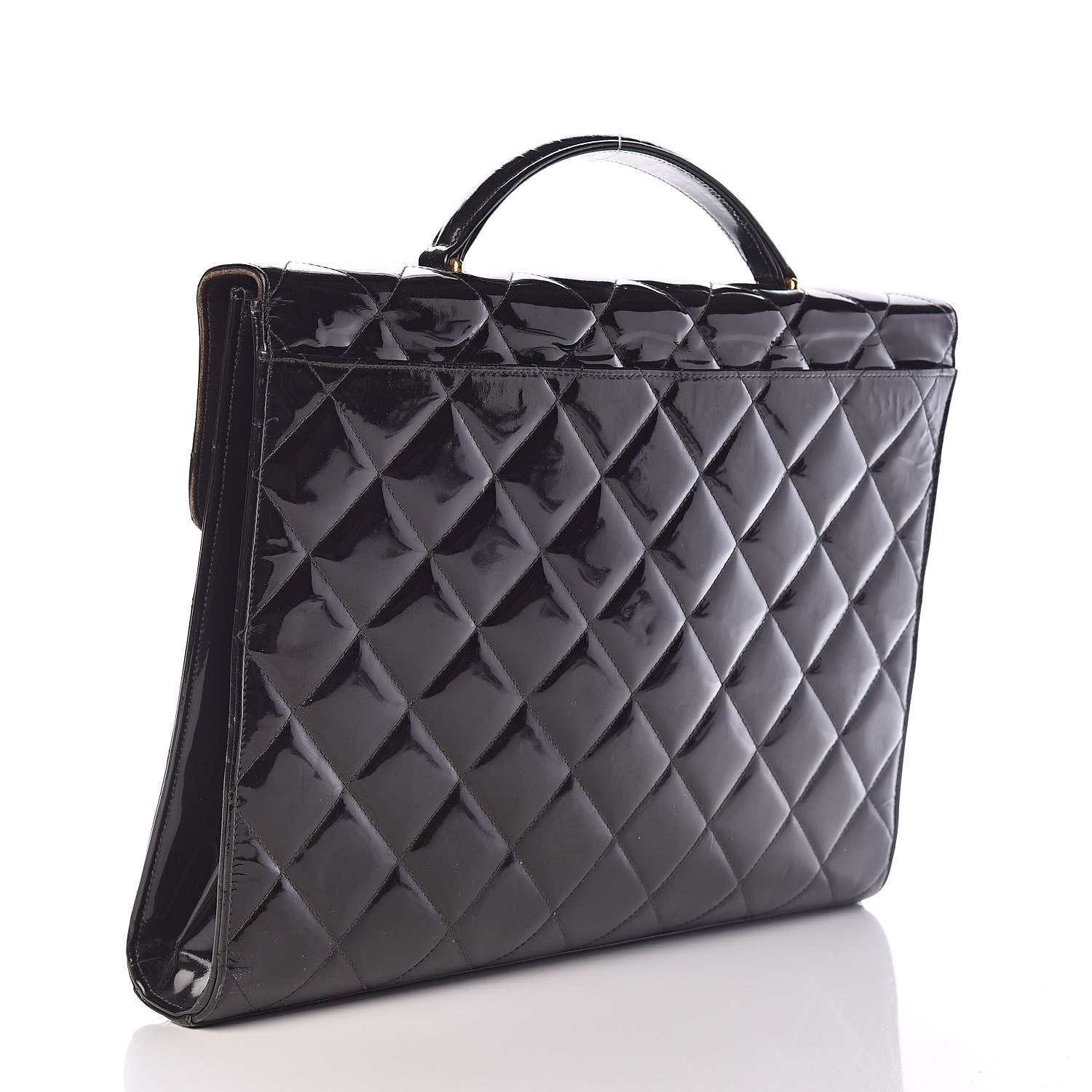 Chanel Patent Quilted Briefcase Laptop Bag Black 3 of 22