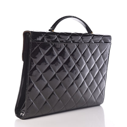 Chanel Patent Quilted Briefcase Laptop Bag Black 3 of 22
