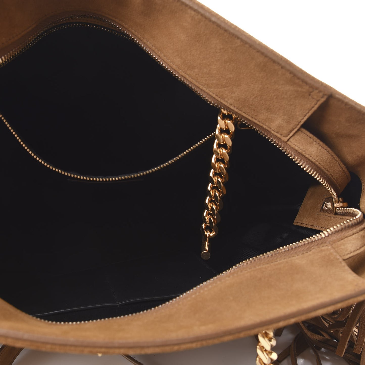 Suede Fringe Monogram Shopping Tote Light Ochre