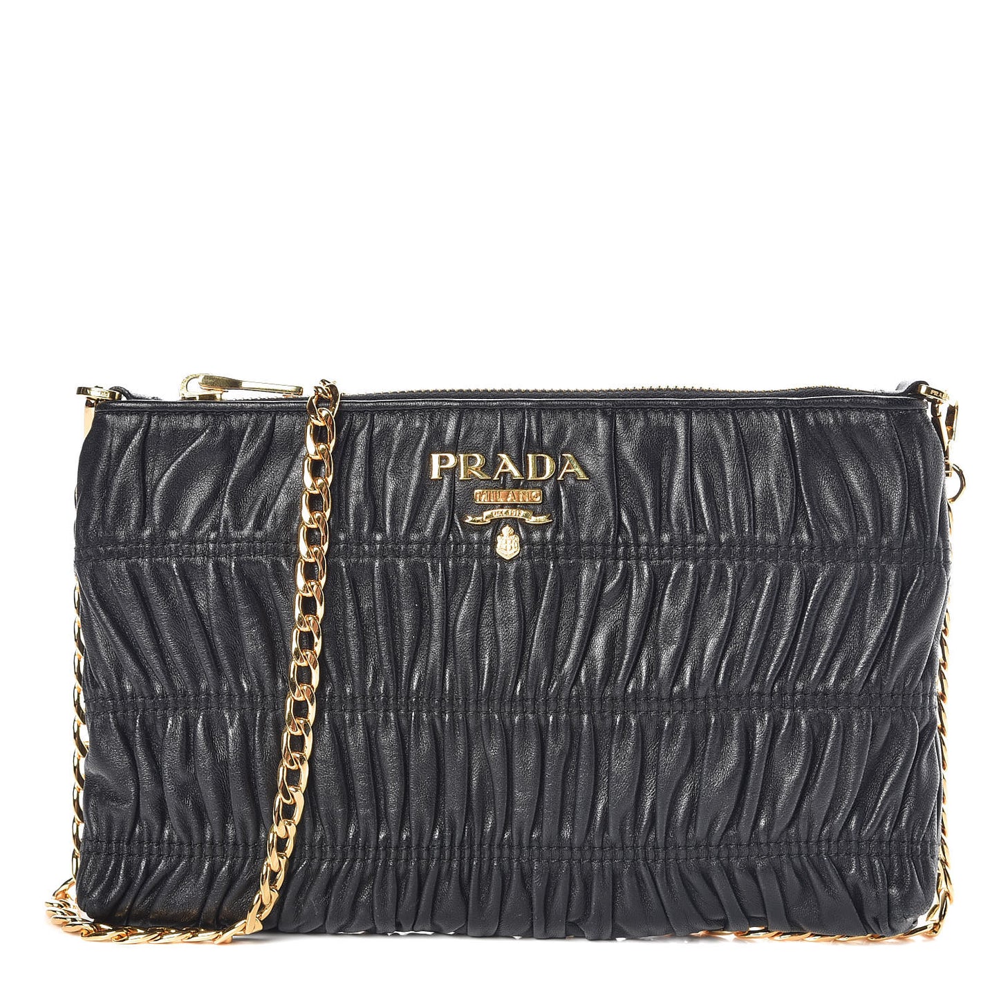 Nappa Gaufre Chain Shoulder Bag Black