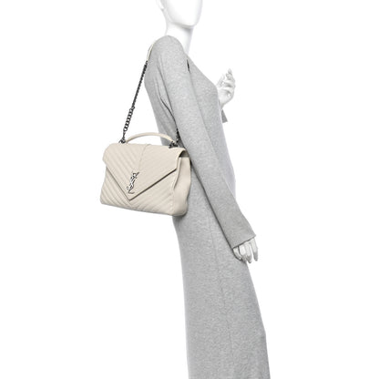 Saint Laurent Sheepskin Matelasse Large Monogram College Satchel Light Grey 2 of 16
