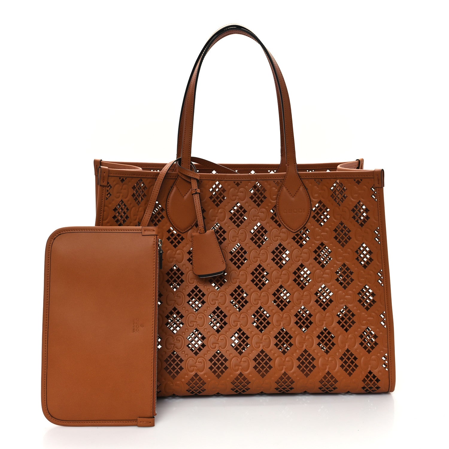 Gucci Calfskin GG Monogram Diamond Cut Medium Ophidia Tote Bag Brown 3 of 10