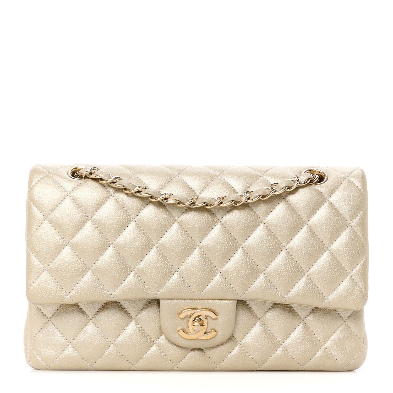 Chanel Metallic Caviar Quilted Medium Double Flap Light Gold 1 of 12