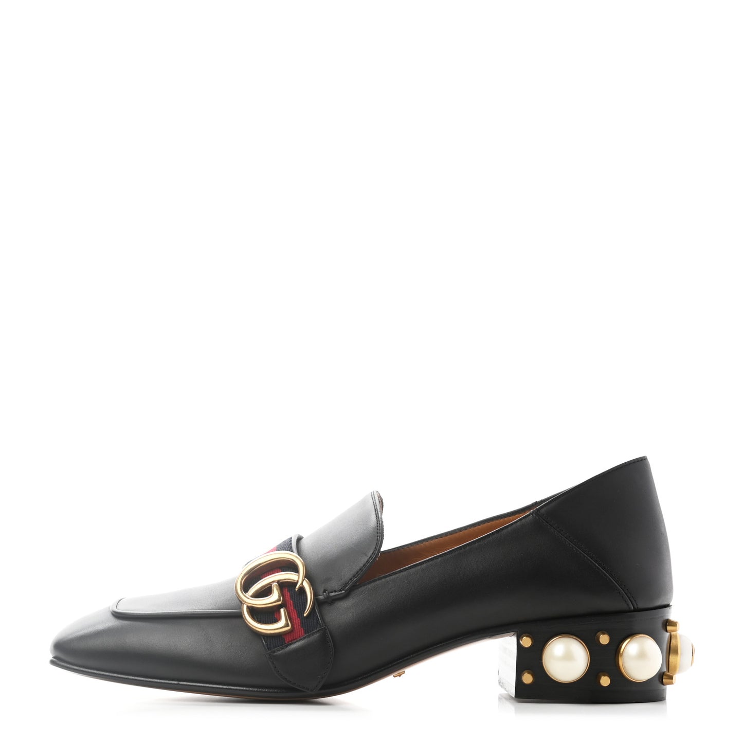 Betis Glamour Calfskin Web Pearl Embellished Peyton 35mm Loafer Pumps 39 Black
