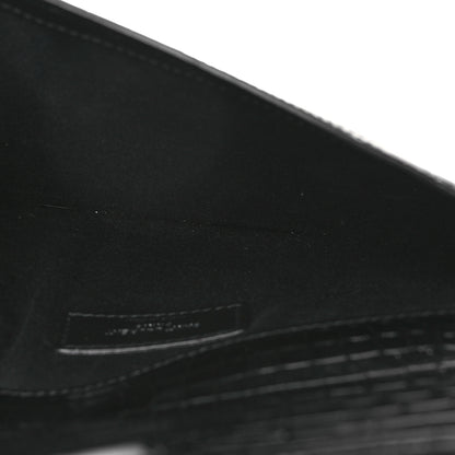 Saint Laurent Calfskin Crocodile Embossed Uptown Monogram Clutch Black 5 of 8