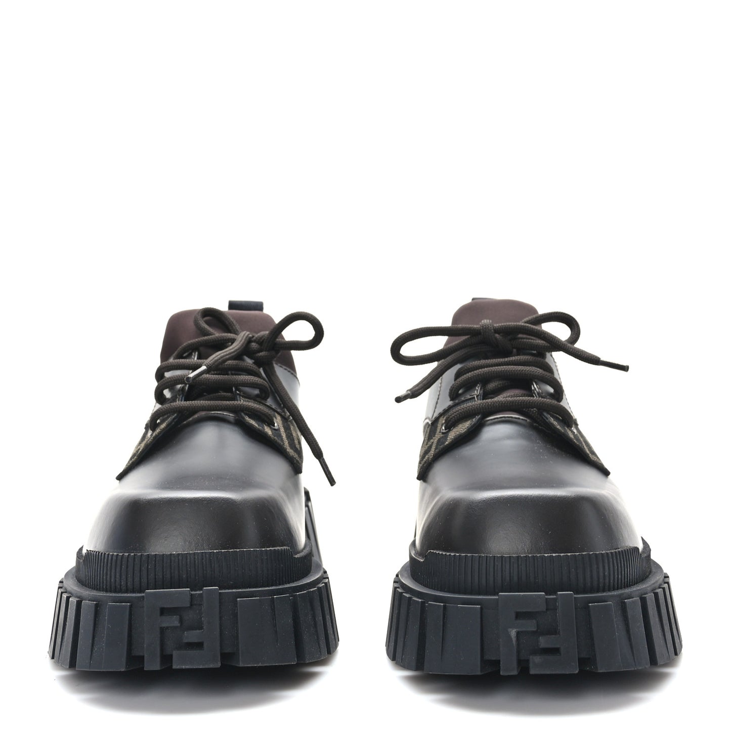 Vitello Fabric Jacquard FF 1974 Mens Fendi Force Ankle Combat Boots 9 Black Grigio