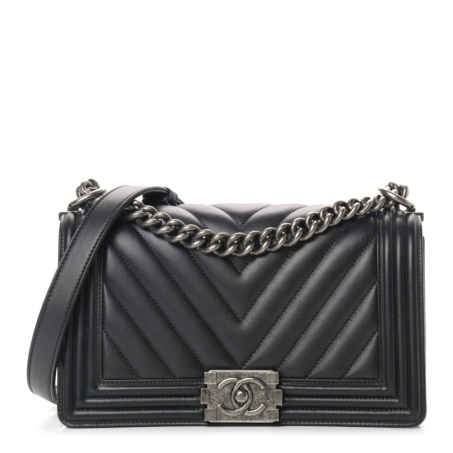 Lambskin Chevron Quilted Medium Boy Flap Dark Grey
