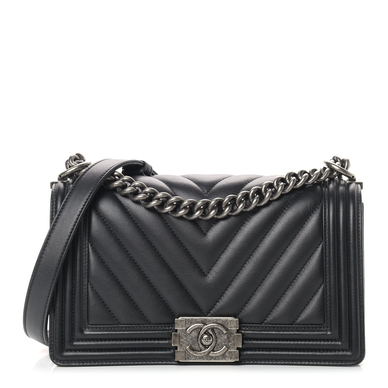 Chanel Lambskin Chevron Quilted Medium Boy Flap Dark Grey 1 of 8