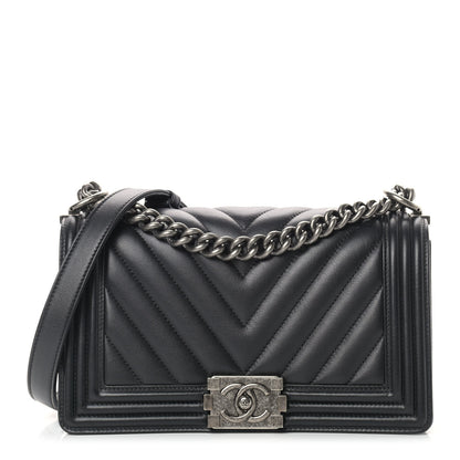 Chanel Lambskin Chevron Quilted Medium Boy Flap Dark Grey 1 of 8