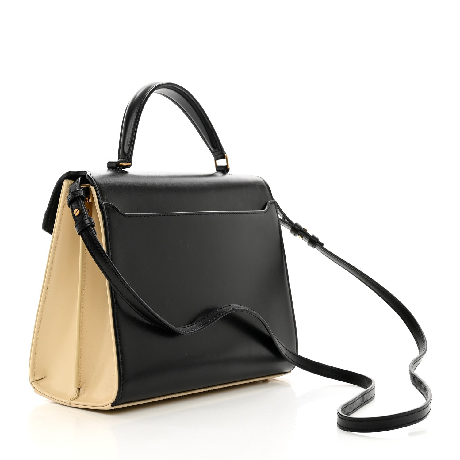 Saint Laurent Smooth Shiny Calfskin Medium Classic Monogram Cassandra Top Handle Black Crema Soft 3 of 12